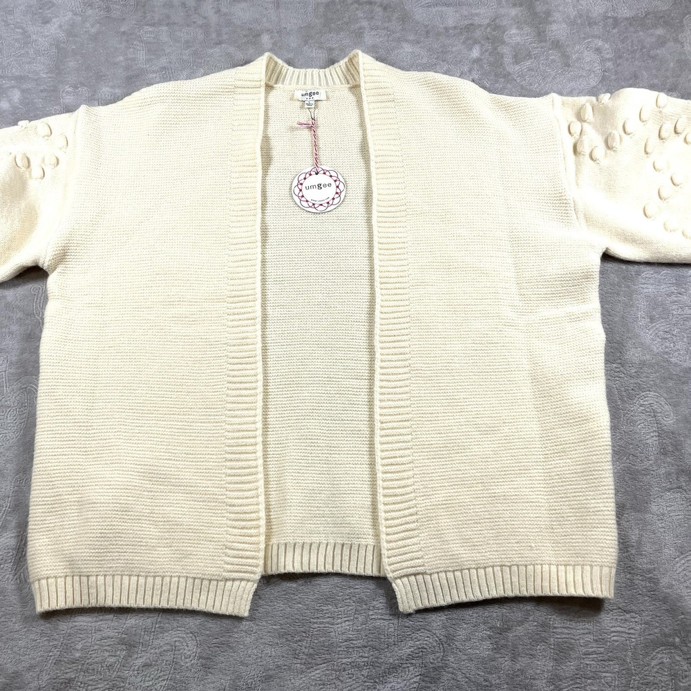 Umgee Ivory Open Front Cardigan Balloon Sleeves‎ Pom Pom's LRG NWT - Picture 5 of 7